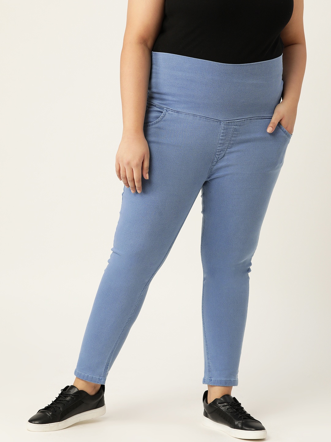 

PARIS HAMILTON Women Plus Size Blue Solid High-Waist Jeggings
