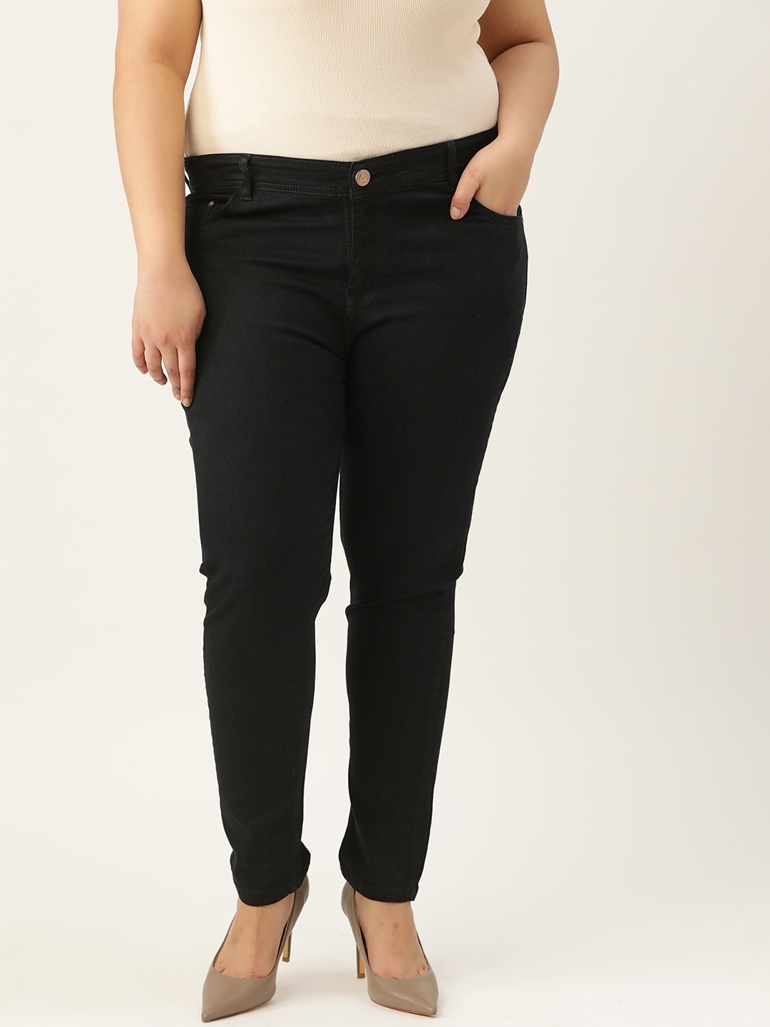

PARIS HAMILTON Women Plus Size Black Slim Fit High-Rise Stretchable Jeans