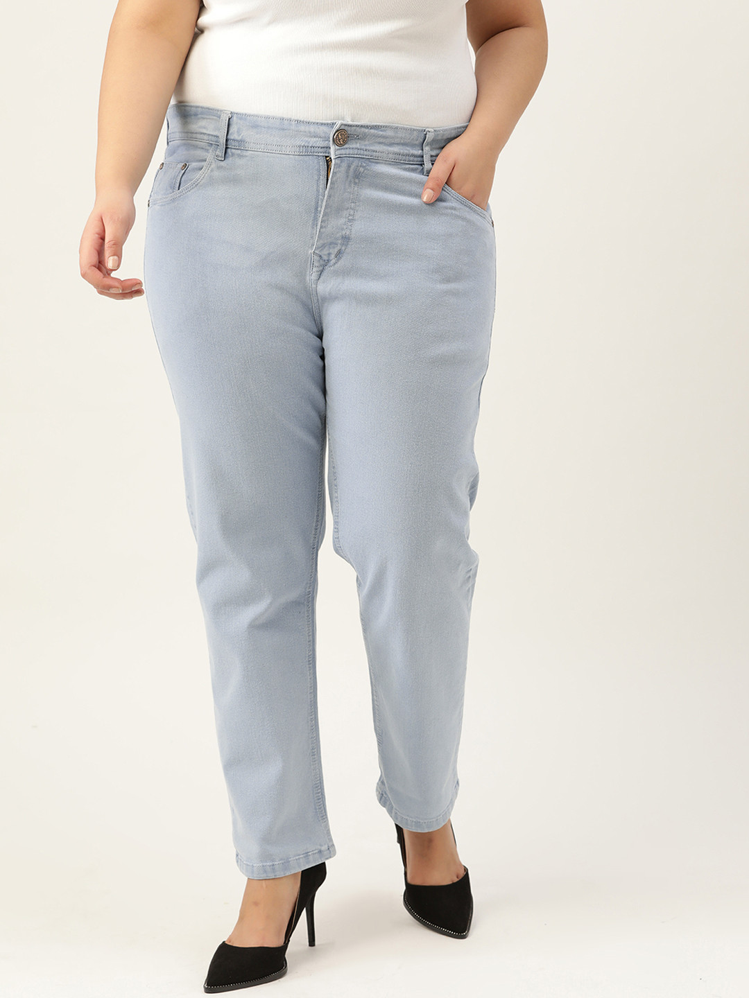 

PARIS HAMILTON Women Plus Size Blue Straight Fit High-Rise Stretchable Jeans