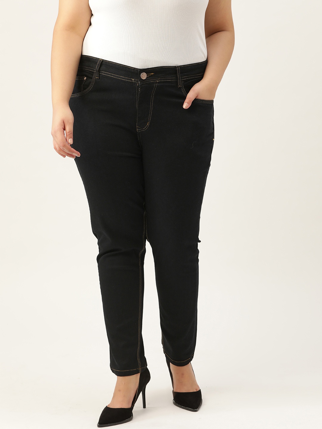 

PARIS HAMILTON Women Plus Size Black Slim Fit High-Rise Stretchable Jeans