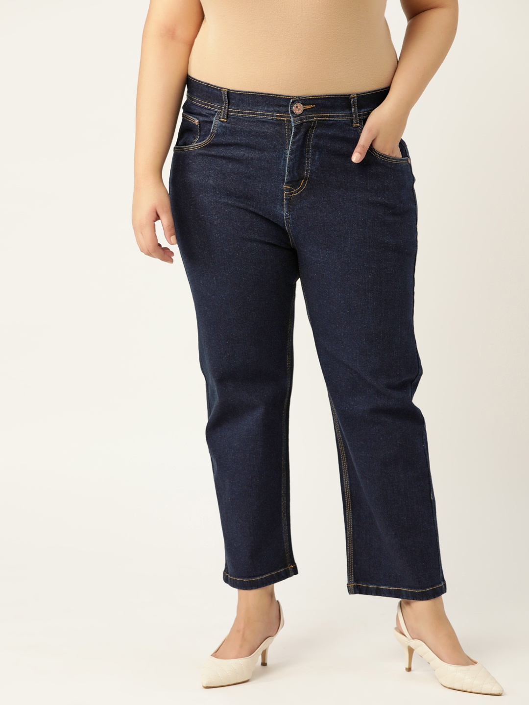 

PARIS HAMILTON Plus Size Women Blue Boyfriend Fit High-Rise Stretchable Jeans
