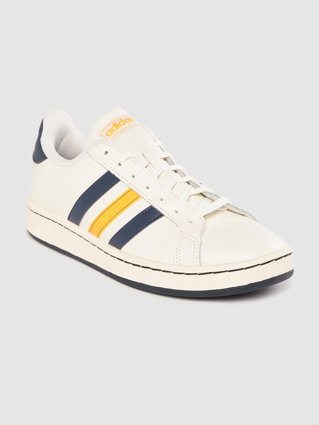 

ADIDAS Men Off-White Solid Grand Court Leather Tennis Shoes