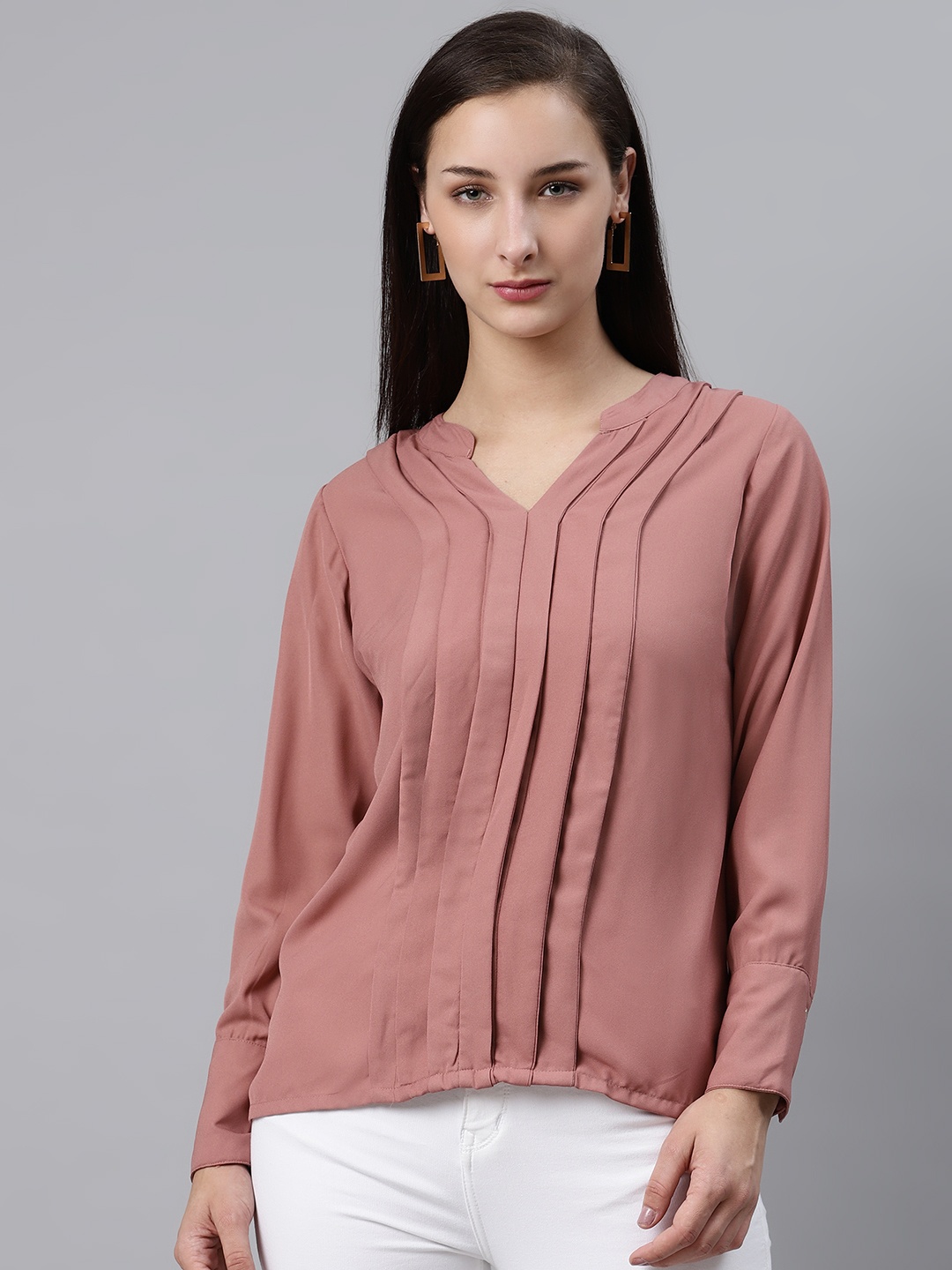 

plusS Pink Solid Pleated Top