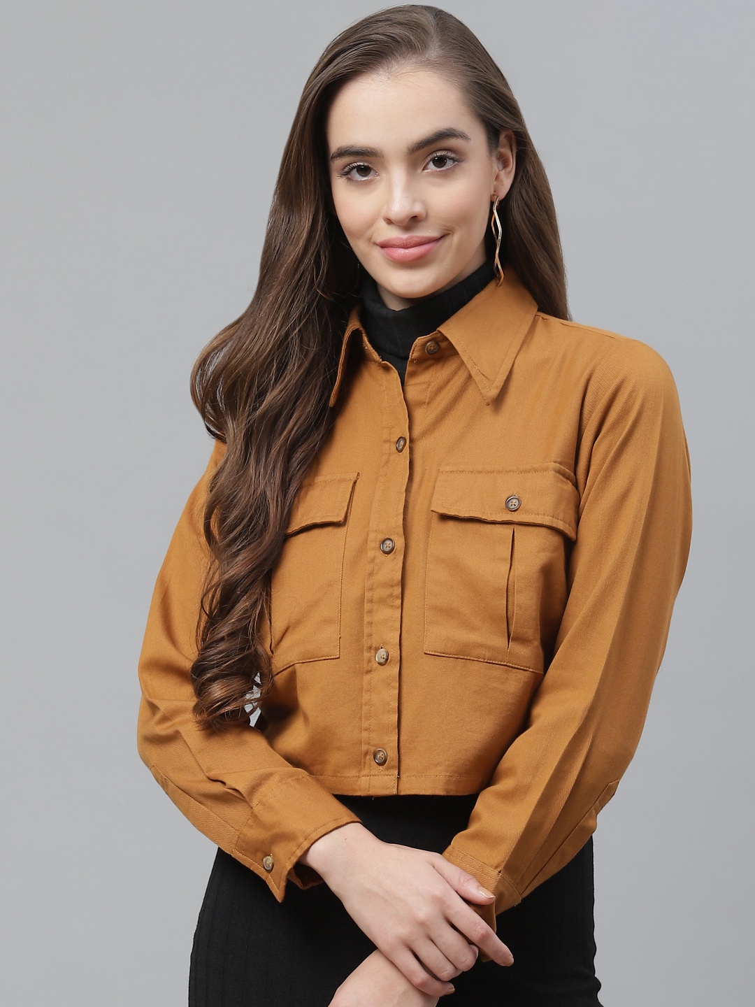 

plusS Women Mustard Brown Pure Cotton Solid Tailored Jacket