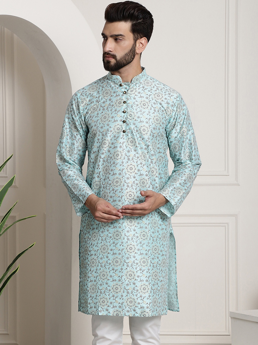 

SOJANYA Men Blue & Brown Ethnic Motifs Printed Kurta