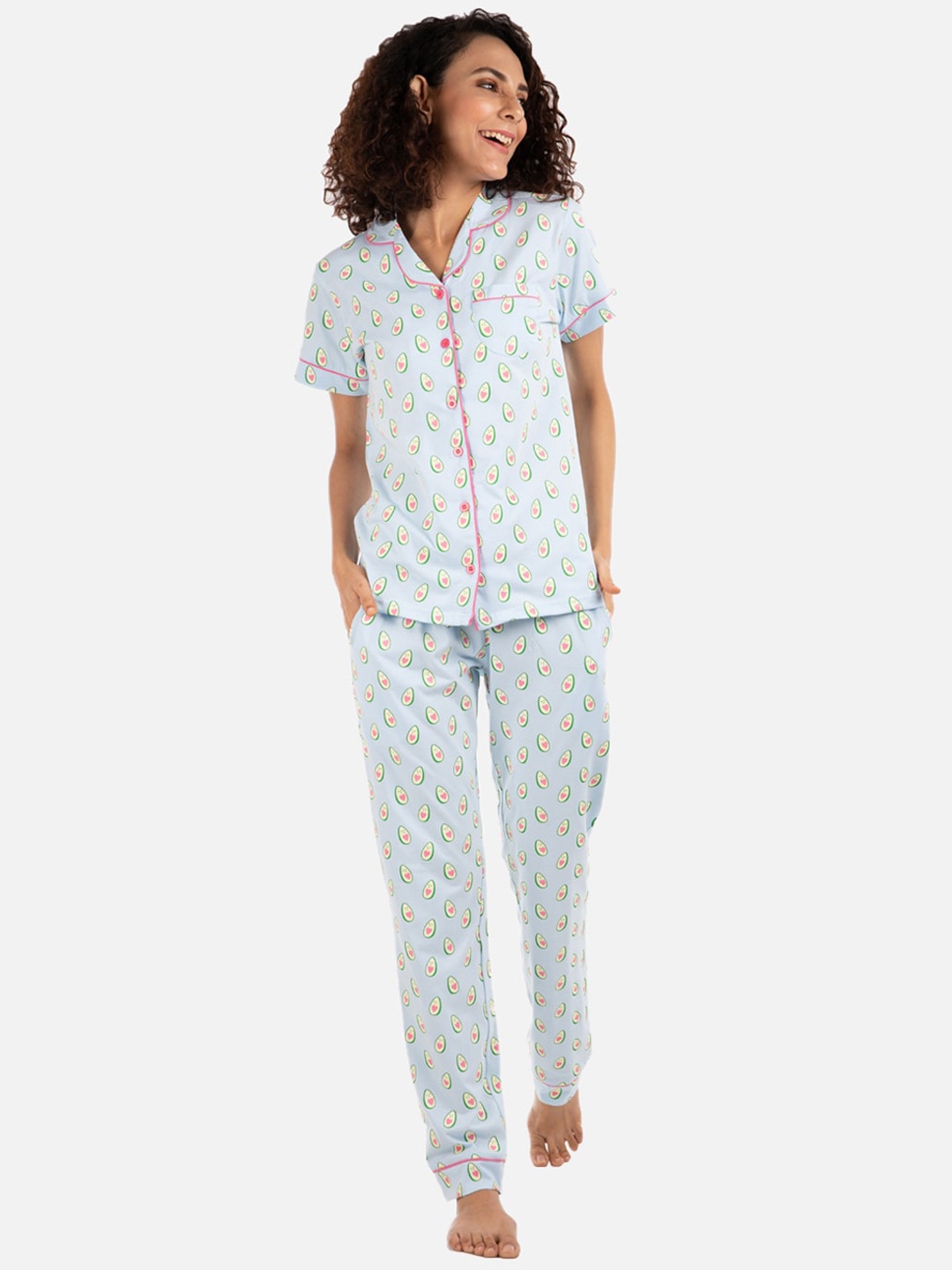 

Nite Flite Women Blue & Pink Printed Night suit