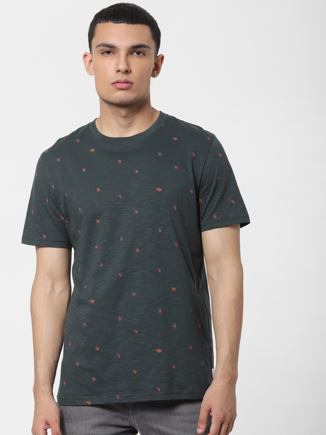 

Jack & Jones Men Green & Red Printed Round Neck T-shirt