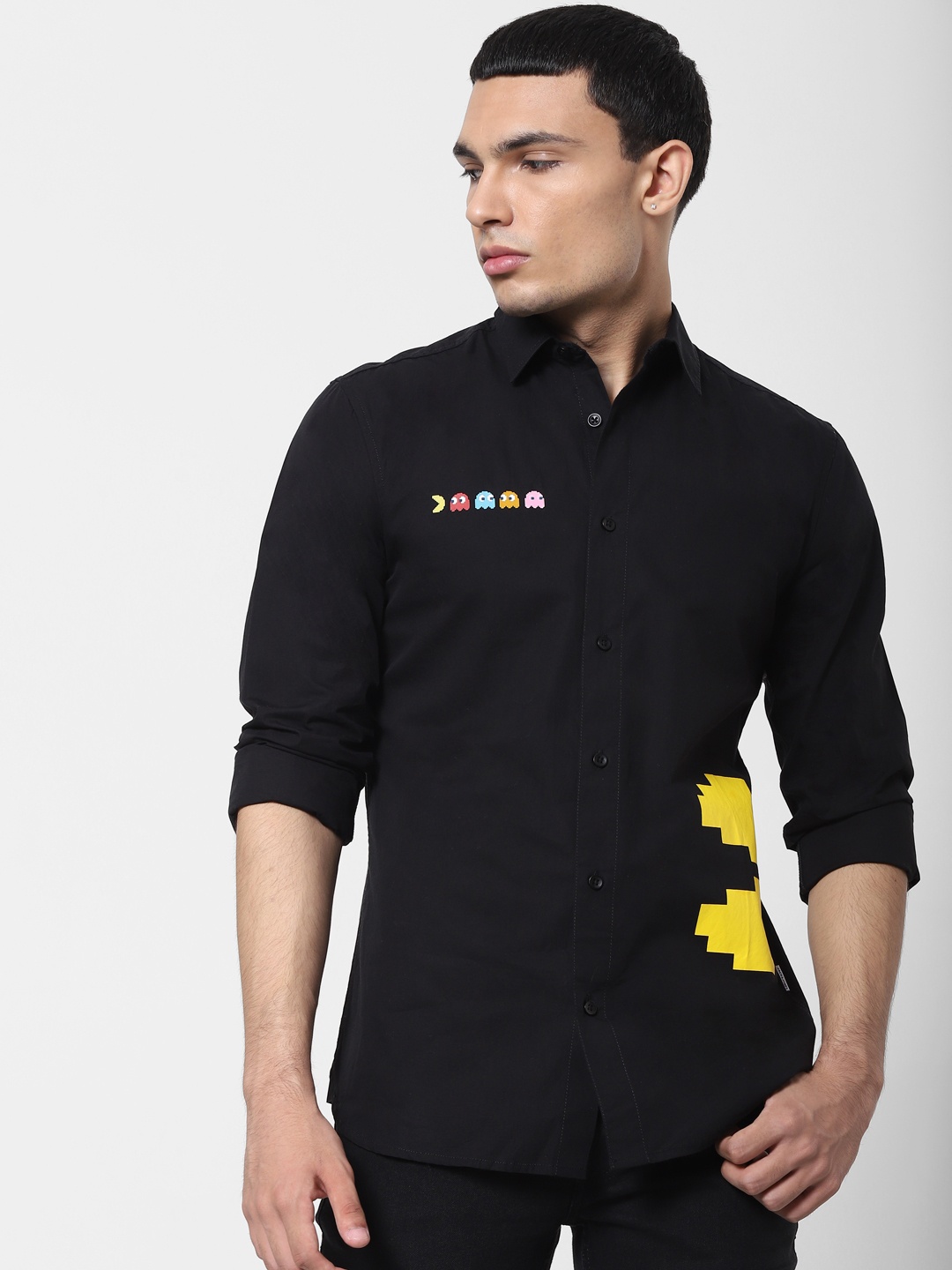 

Jack & Jones Men Black Slim Fit PacMan Printed Casual Sustainable Shirt