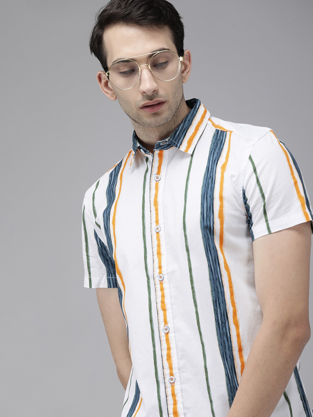 

Jack & Jones Men White Slim Fit Multi Striped Casual Shirt