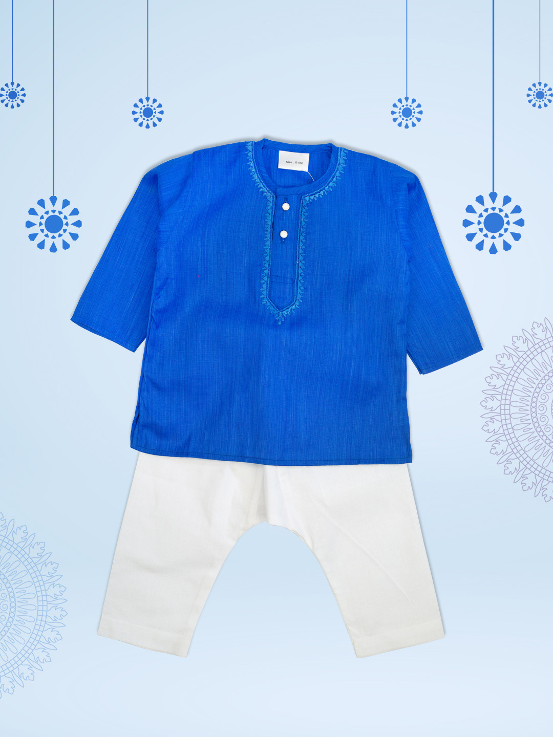

MeeMee Boys Blue & White Solid Kurta with Pyjamas