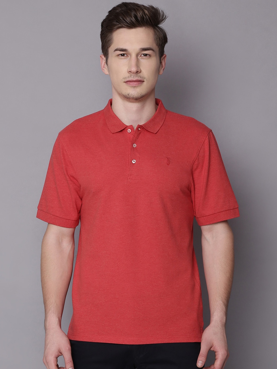 

Bruun & Stengade Men Red Solid Polo Collar T-shirt