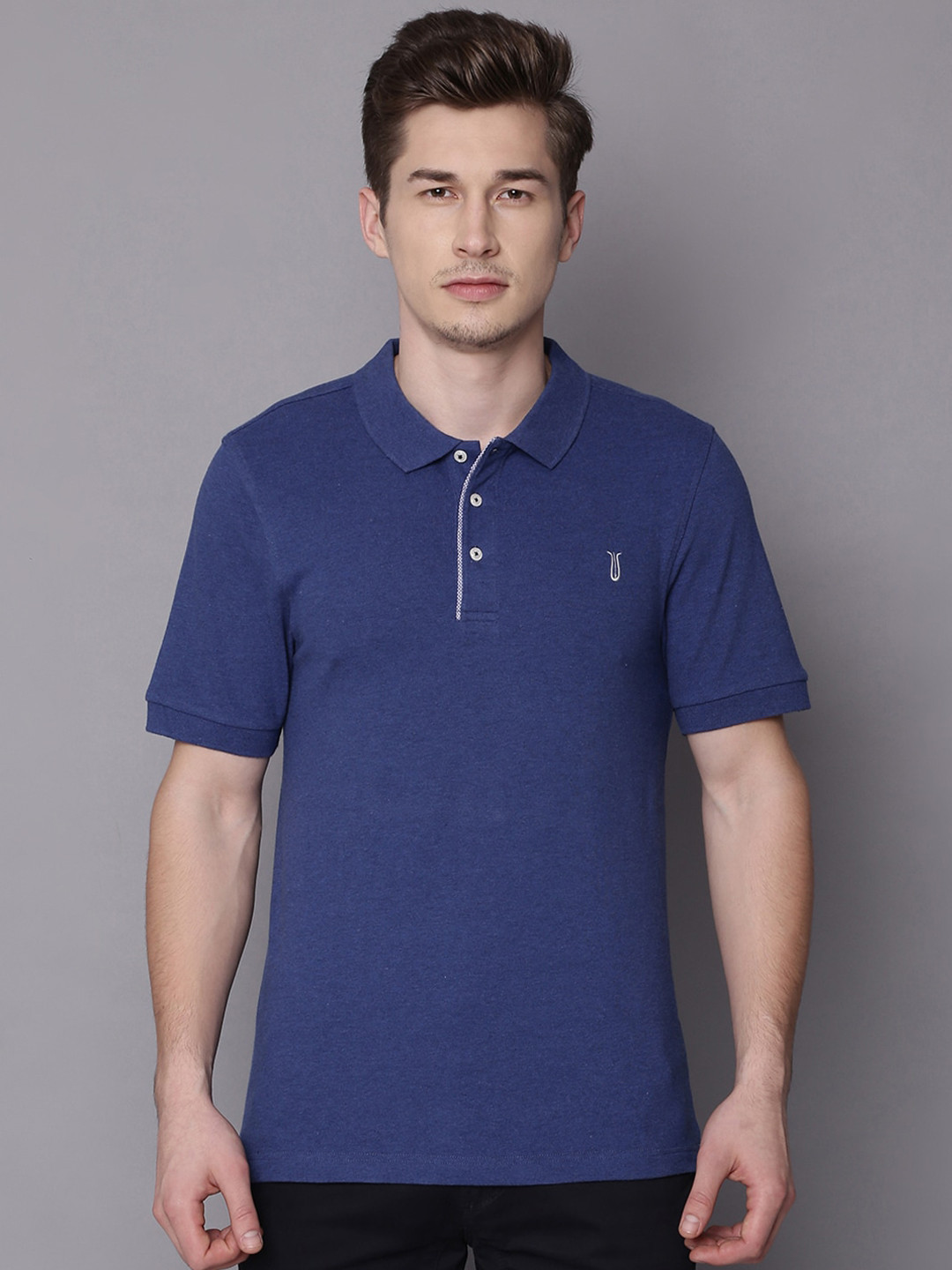 

Bruun & Stengade Men Navy Blue Solid Polo Collar T-shirt