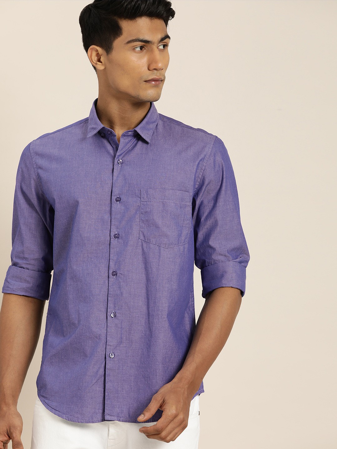 

ether Men Blue Solid Regular Fit Casual Shirt
