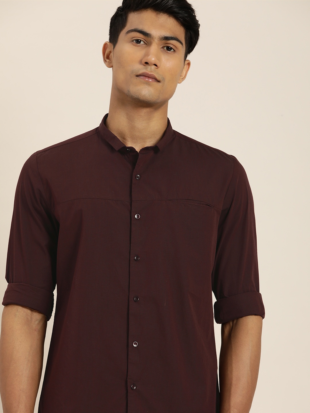 

ether Men Burgundy Solid Regular Fit Casual Shirt