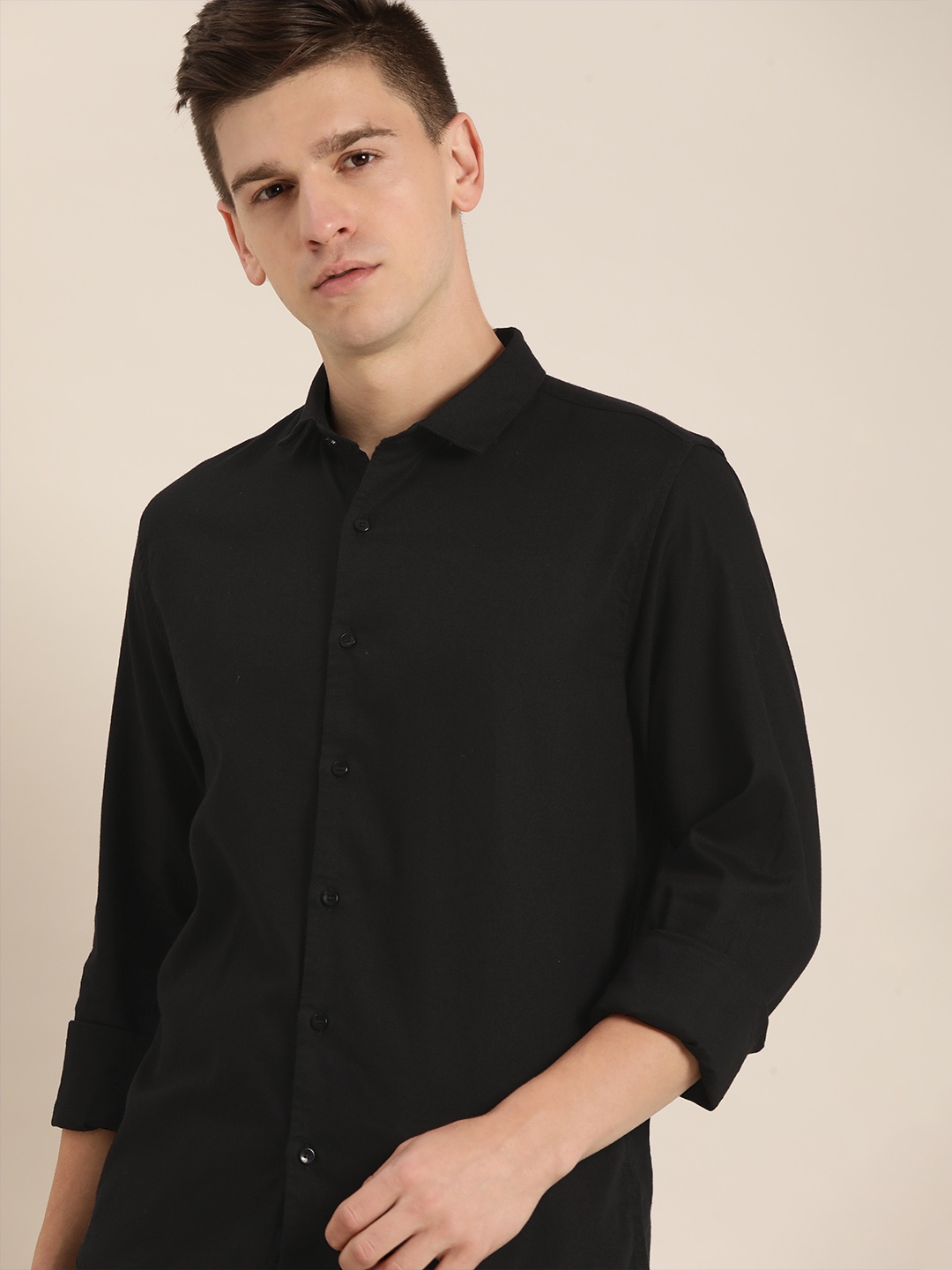 

ether Men Black Solid Casual Shirt