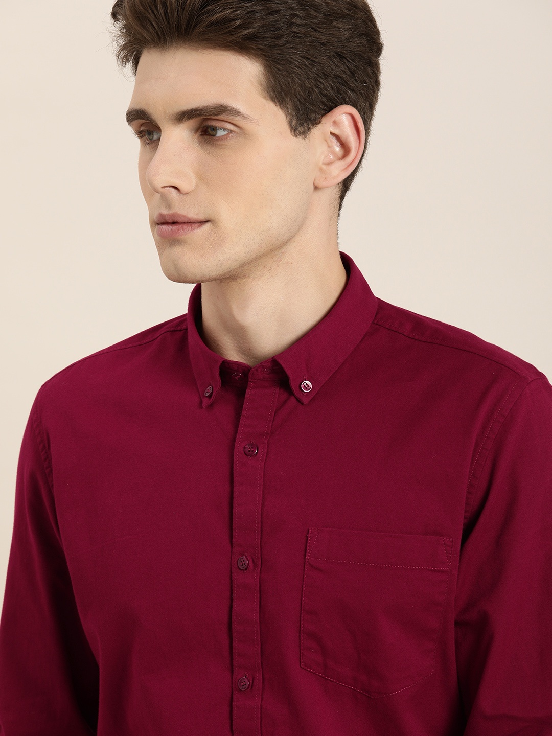 

ether Men Maroon Opaque Pure Cotton Casual Shirt