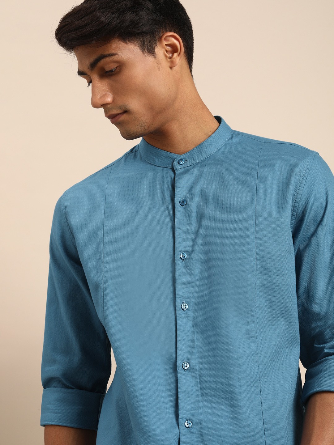 

ether Men Blue Panelled Casual Shirt