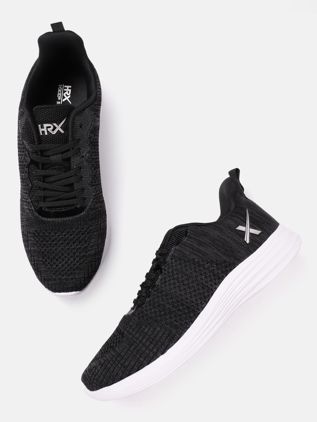 

HRX by Hrithik Roshan Men Black Woven Design Knit Run 1.2 Running Shoes