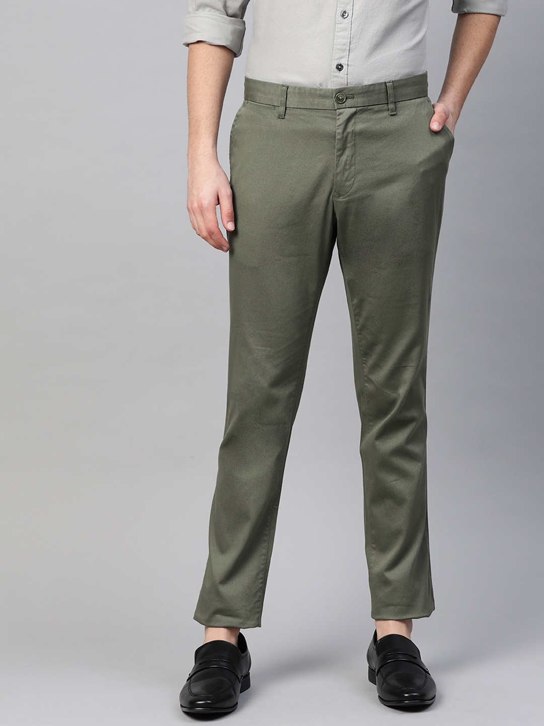 

Indian Terrain Men Olive Green Slim Fit Chinos Trousers