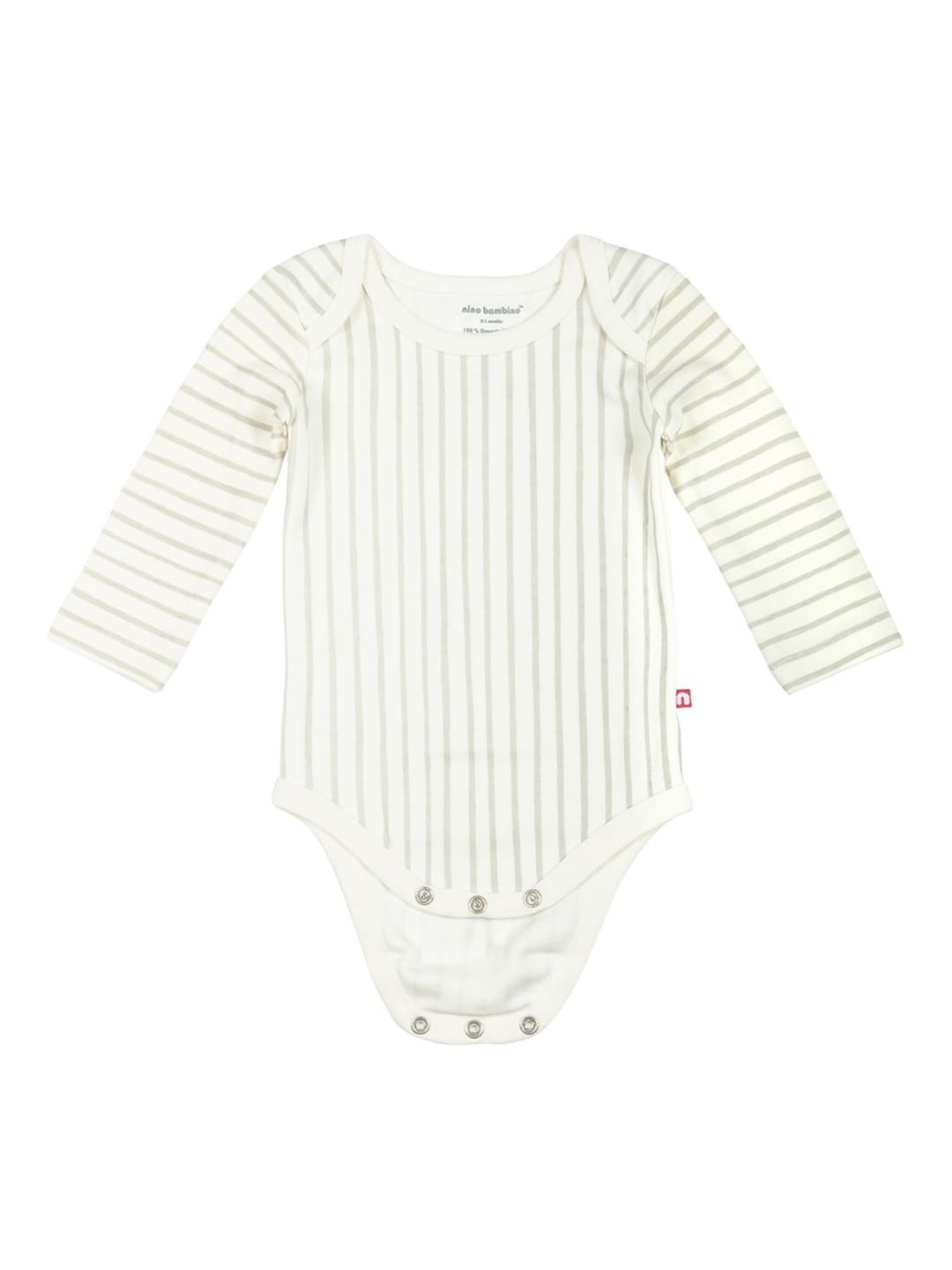 

Nino Bambino Infant Kids Cream & Grey Striped Organic Cotton Sustainable Bodysuit