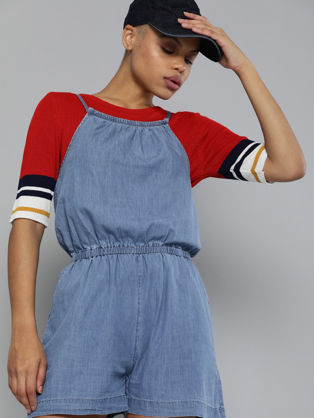 

Kook N Keech Blue Solid Shoulder Strap Playsuit