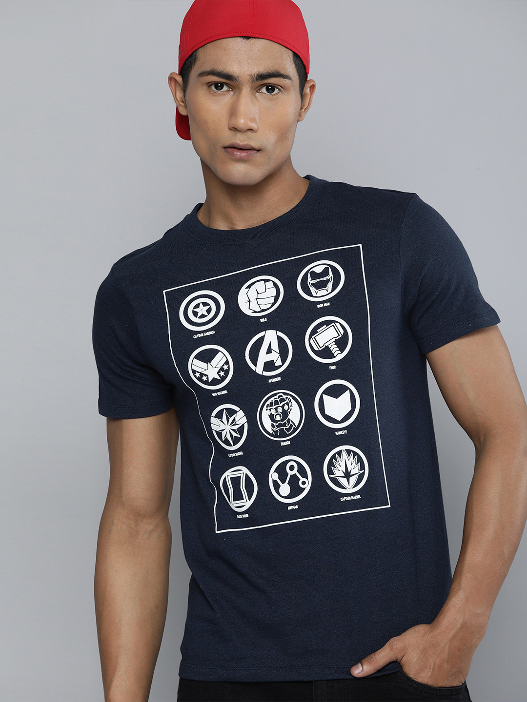 

Kook N Keech Marvel Men Navy Blue Printed Pure Cotton T-shirt