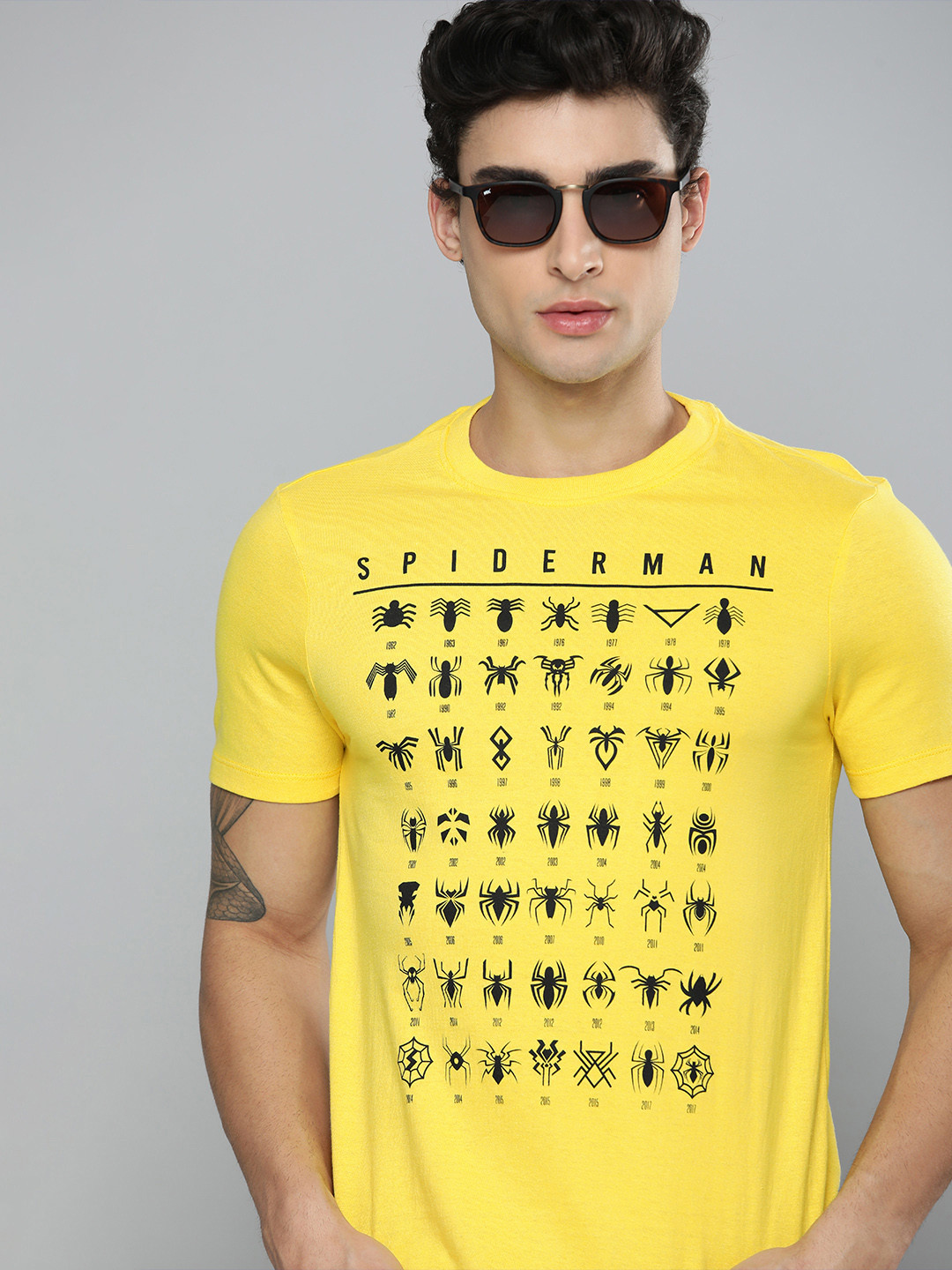 

Kook N Keech Marvel Men Yellow Spider-Man Printed Pure Cotton T-shirt