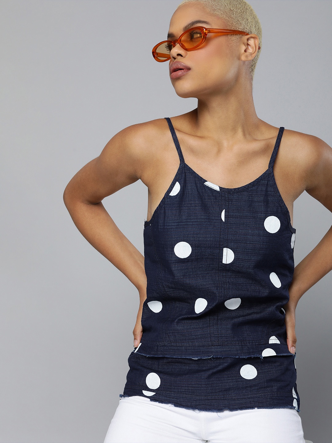 

Kook N Keech Navy Blue & White Polka Dot Regular Top