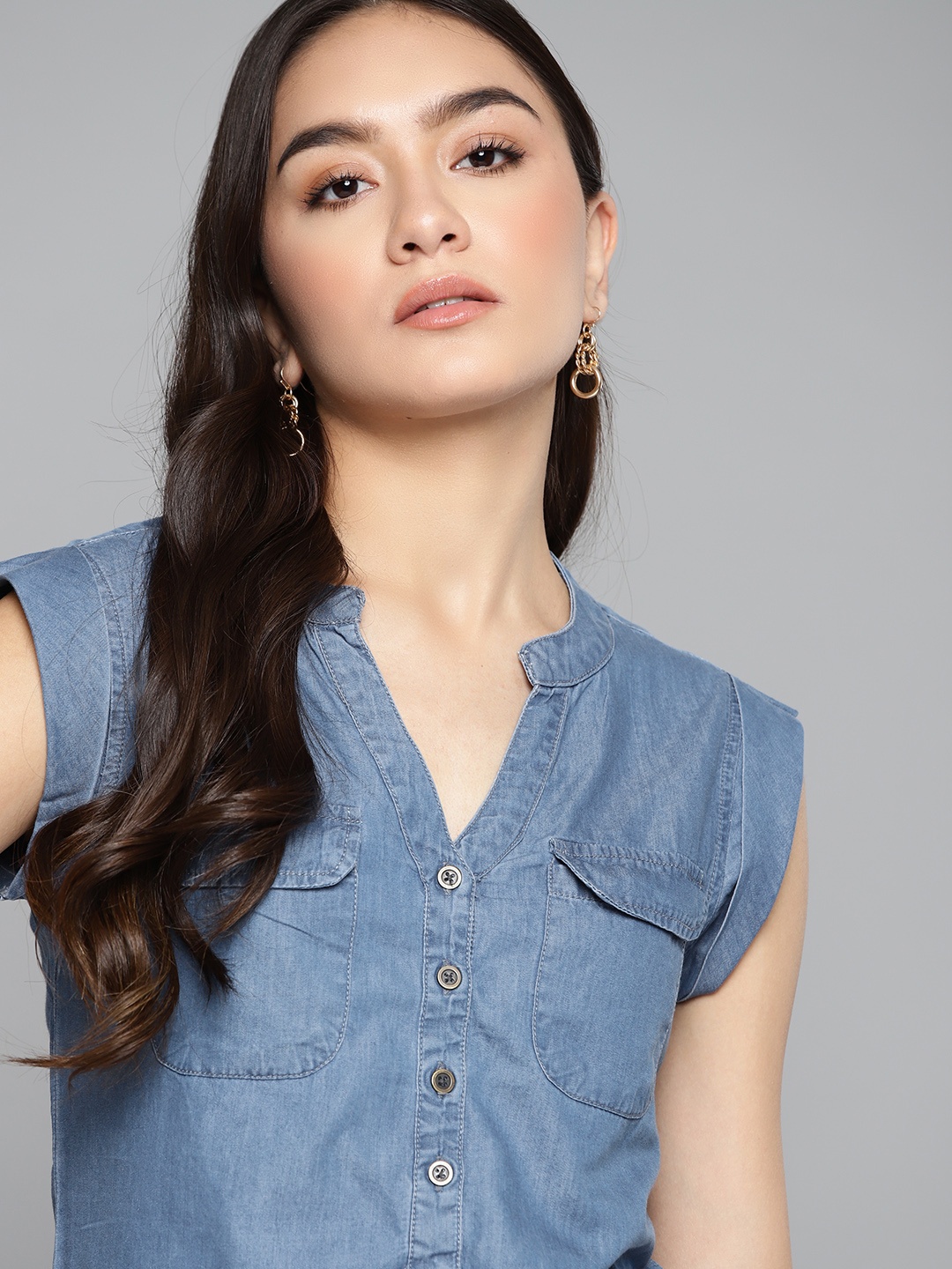 

Kook N Keech Blue Pure Cotton Denim Shirt Style Top