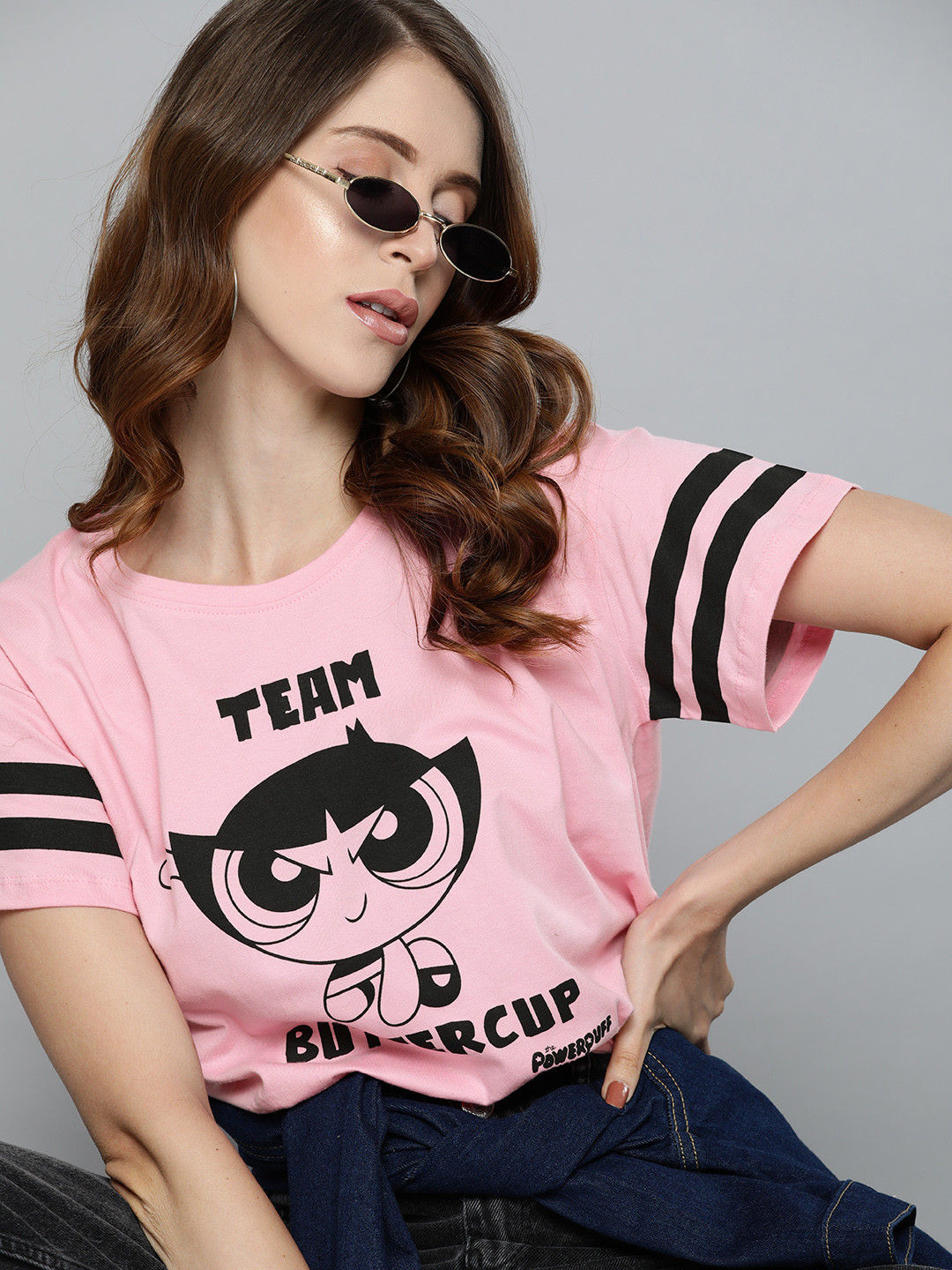 

Powerpuff Girls by Kook N Keech Women Pink Black Pure Cotton Printed Pure Cotton T-shirt