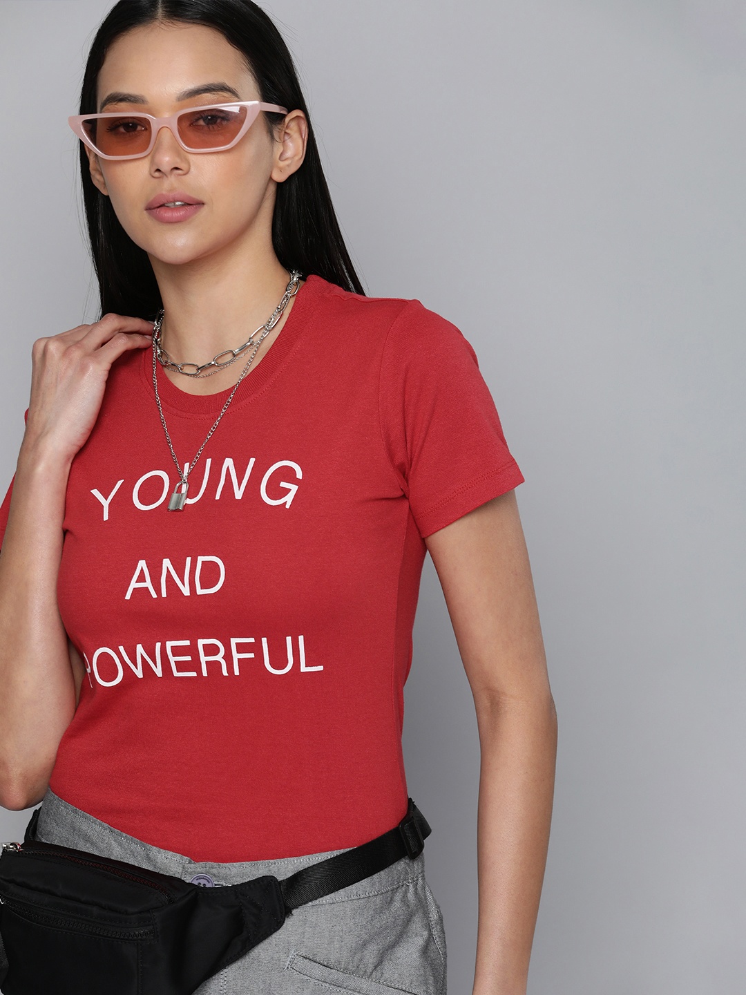 

Kook N Keech Women Red Typography Printed Casual T-shirt