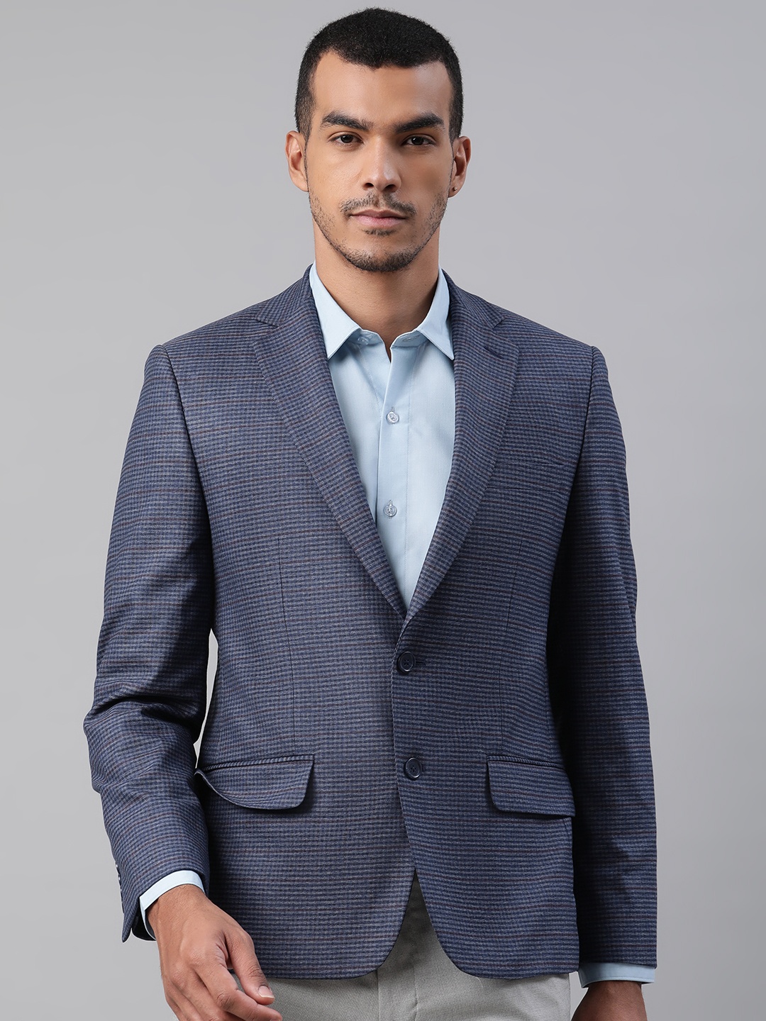 

Marks & Spencer Men Navy Blue Checked Slim Fit Single-Breasted Formal Blazer