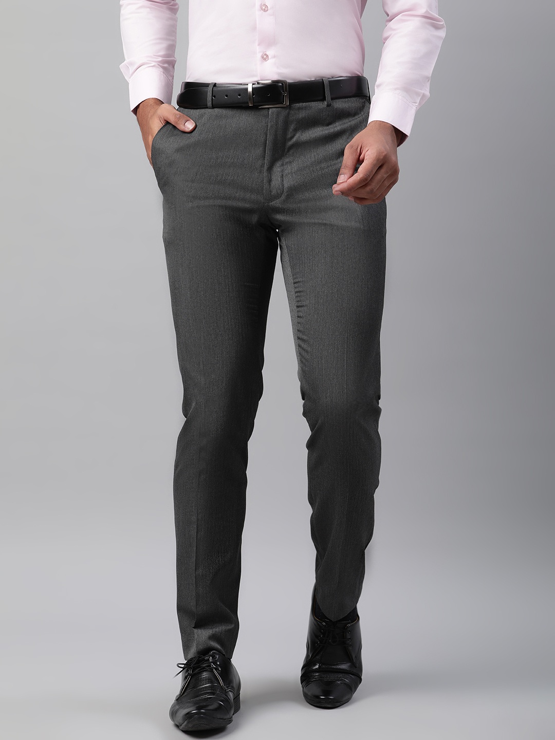 

Marks & Spencer Men Charcoal Grey Smart Slim Fit Solid Formal Trousers