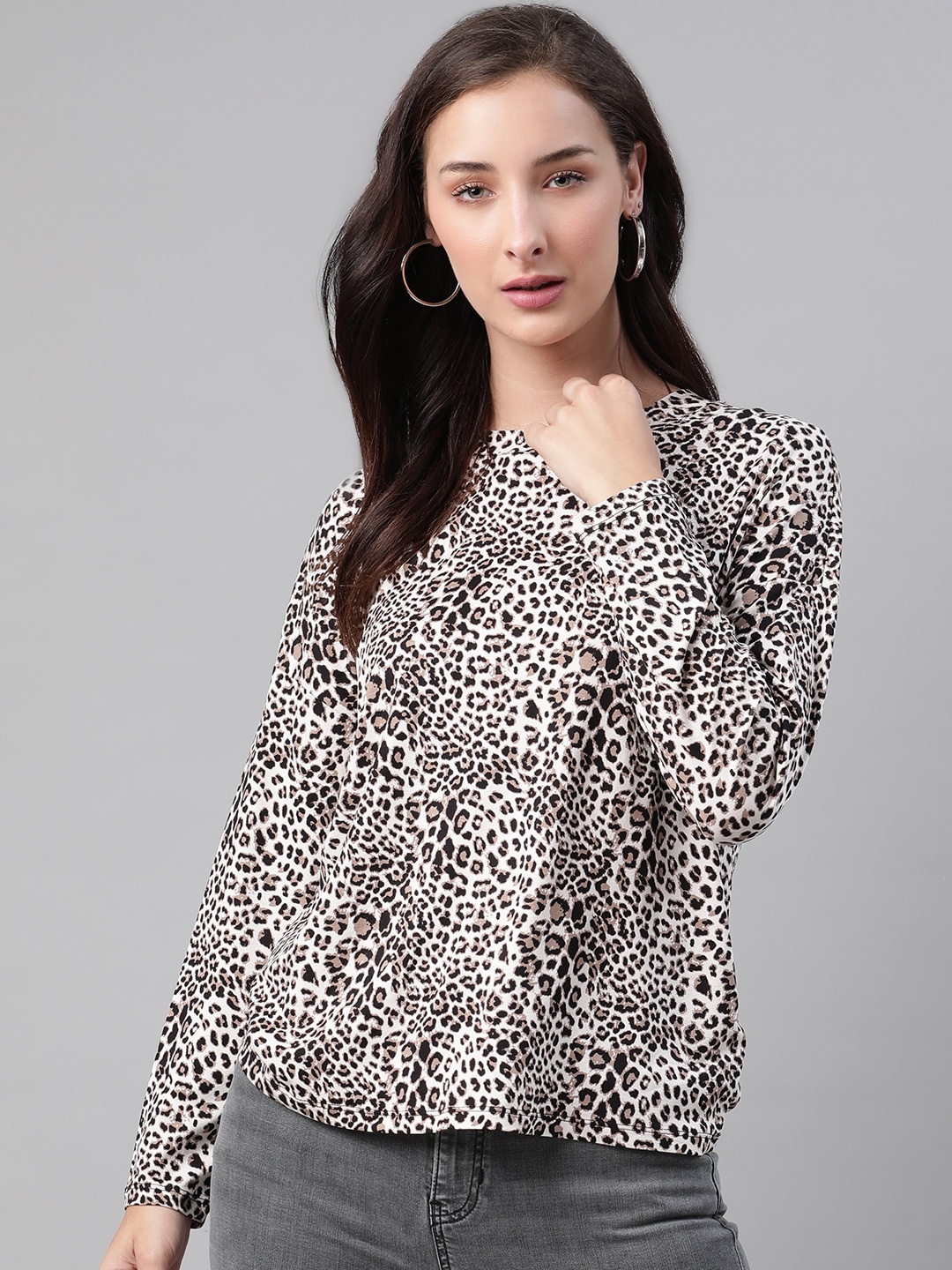 

Marks & Spencer White & Black Animal Printed Pure Cotton Regular Top