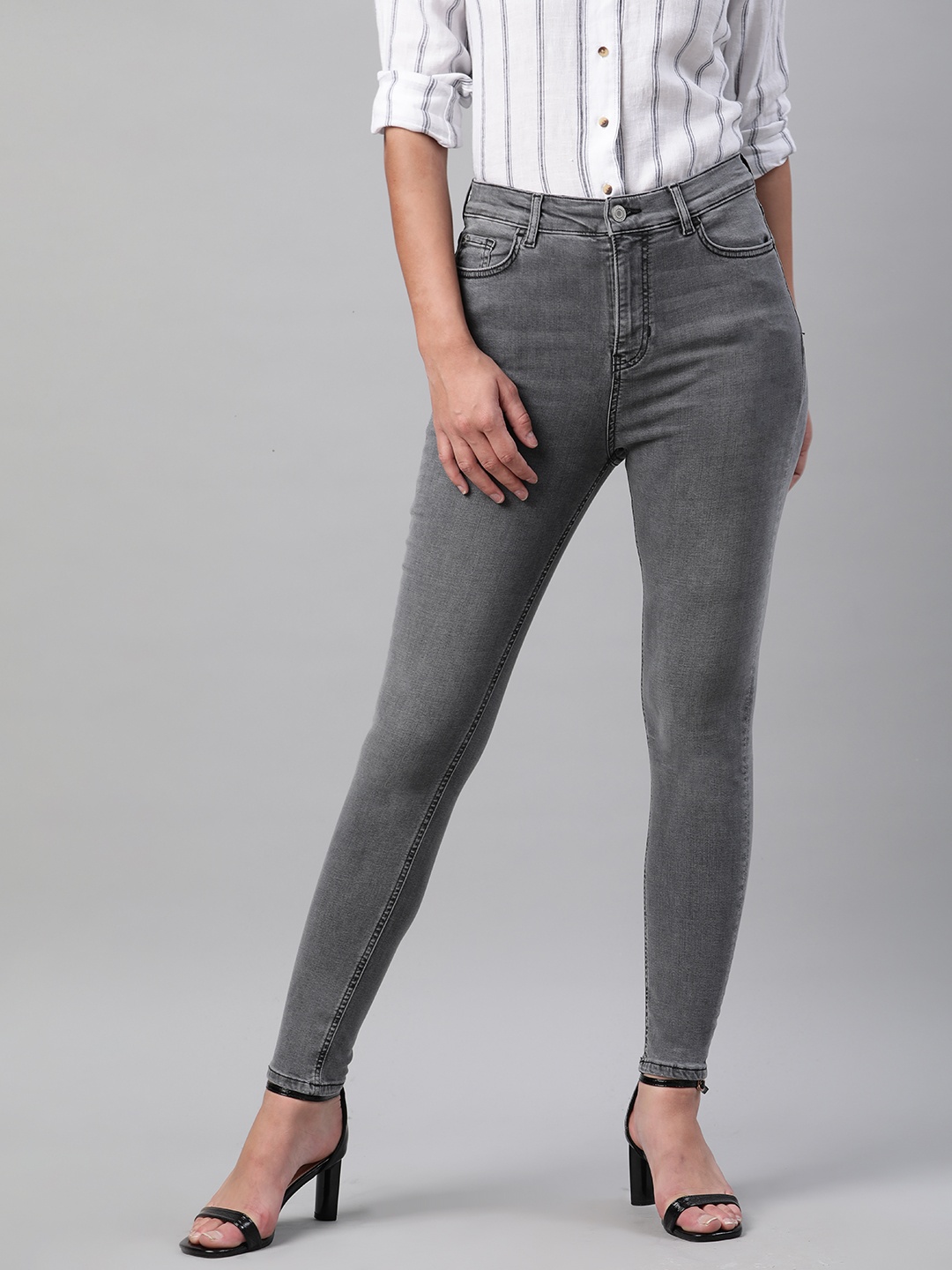 

Marks & Spencer Women Grey Skinny Fit Mid-Rise Clean Look Stretchable Jeans