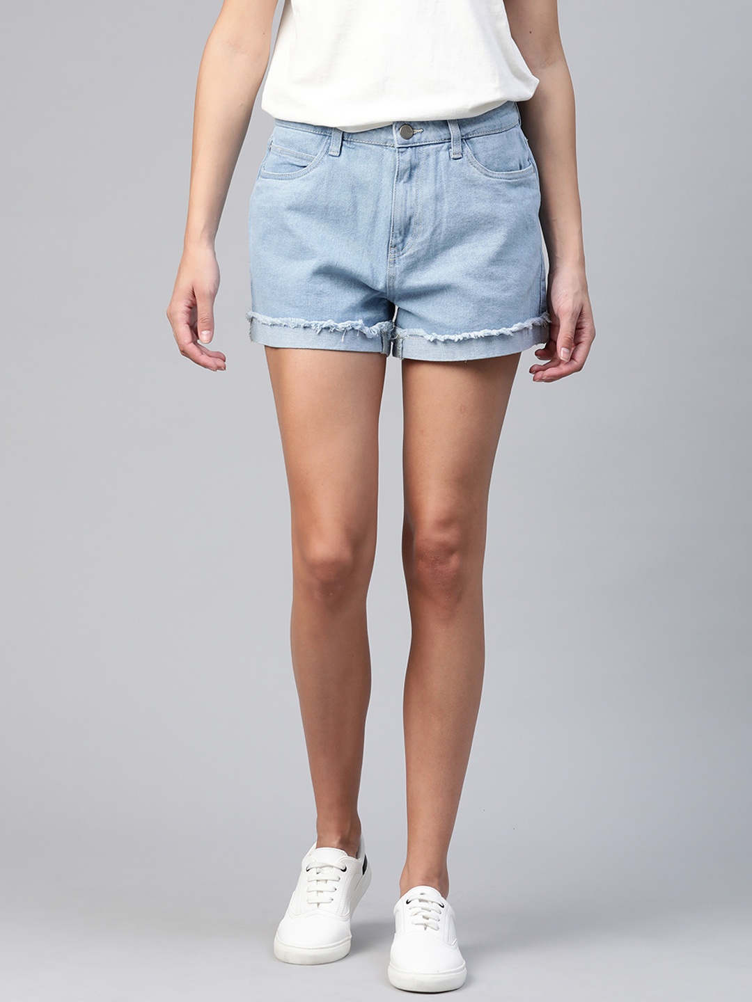 

Mast & Harbour Women Blue Mid-Rise Denim Shorts