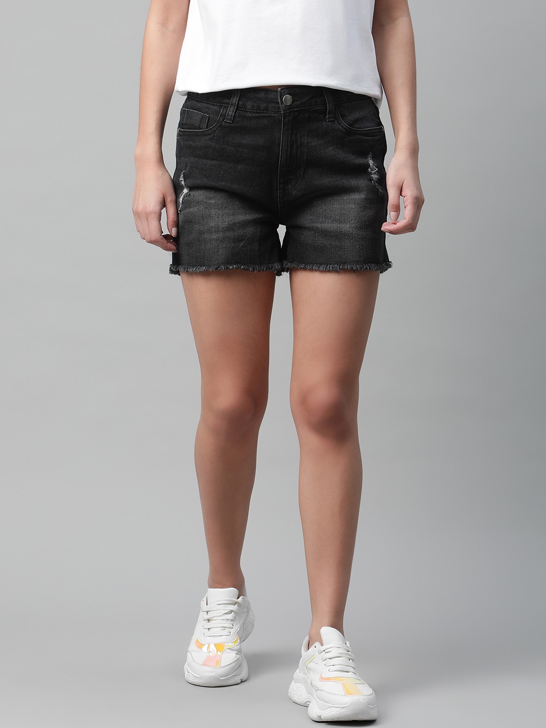 

Mast & Harbour Women Black Washed Regular Fit Denim Shorts
