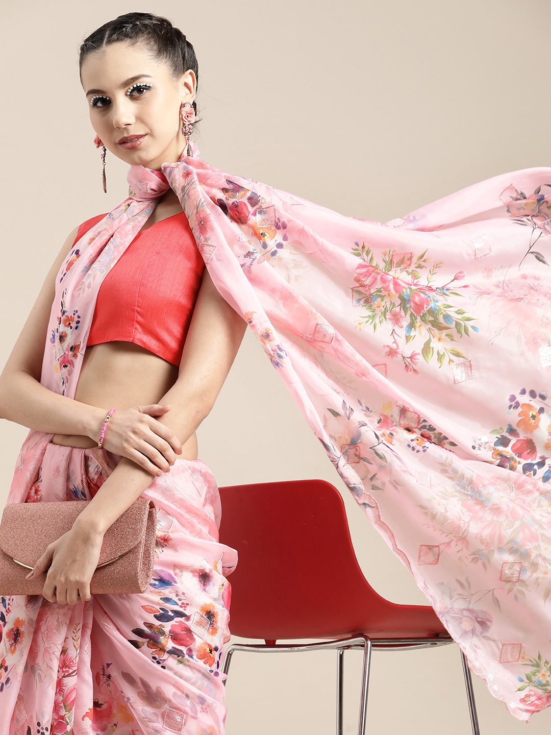 

Saree mall Floral Saree, Pink