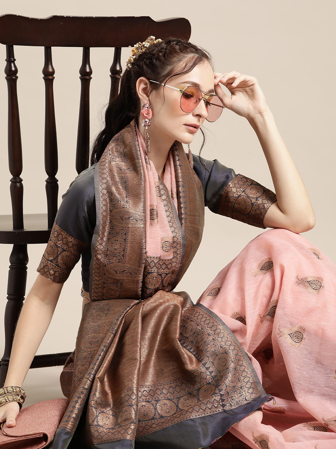 

Saree mall Ethnic Motifs Silk Blend Saree with Woven Design border, Pink