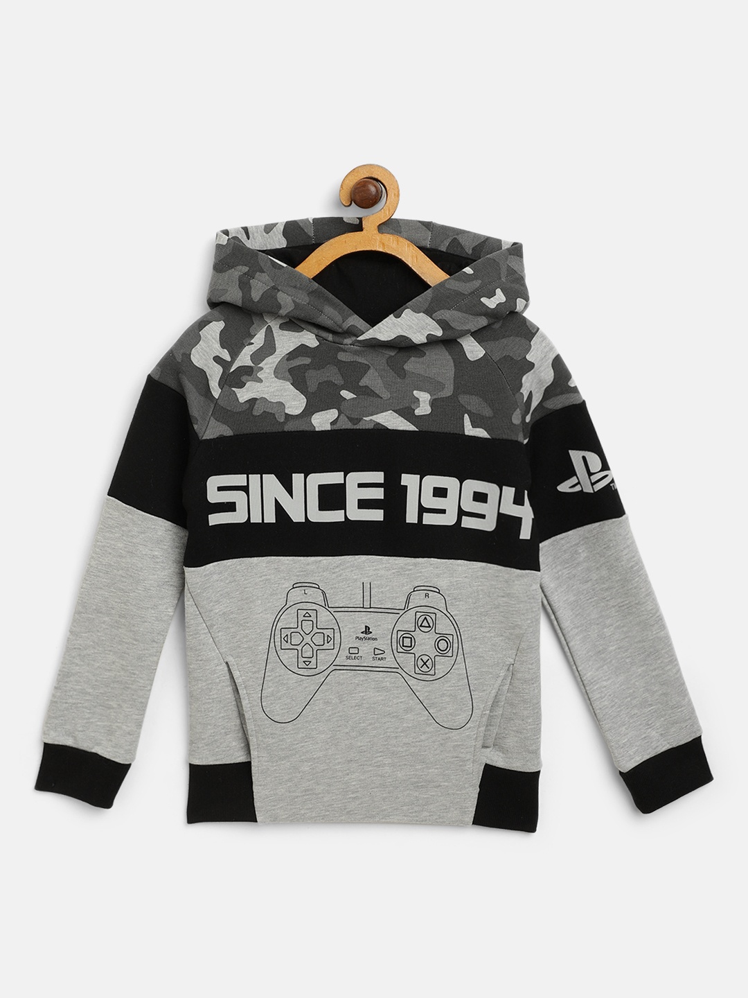 

Marks & Spencer Boys Grey & Black Printed Hooded Sweatshirt