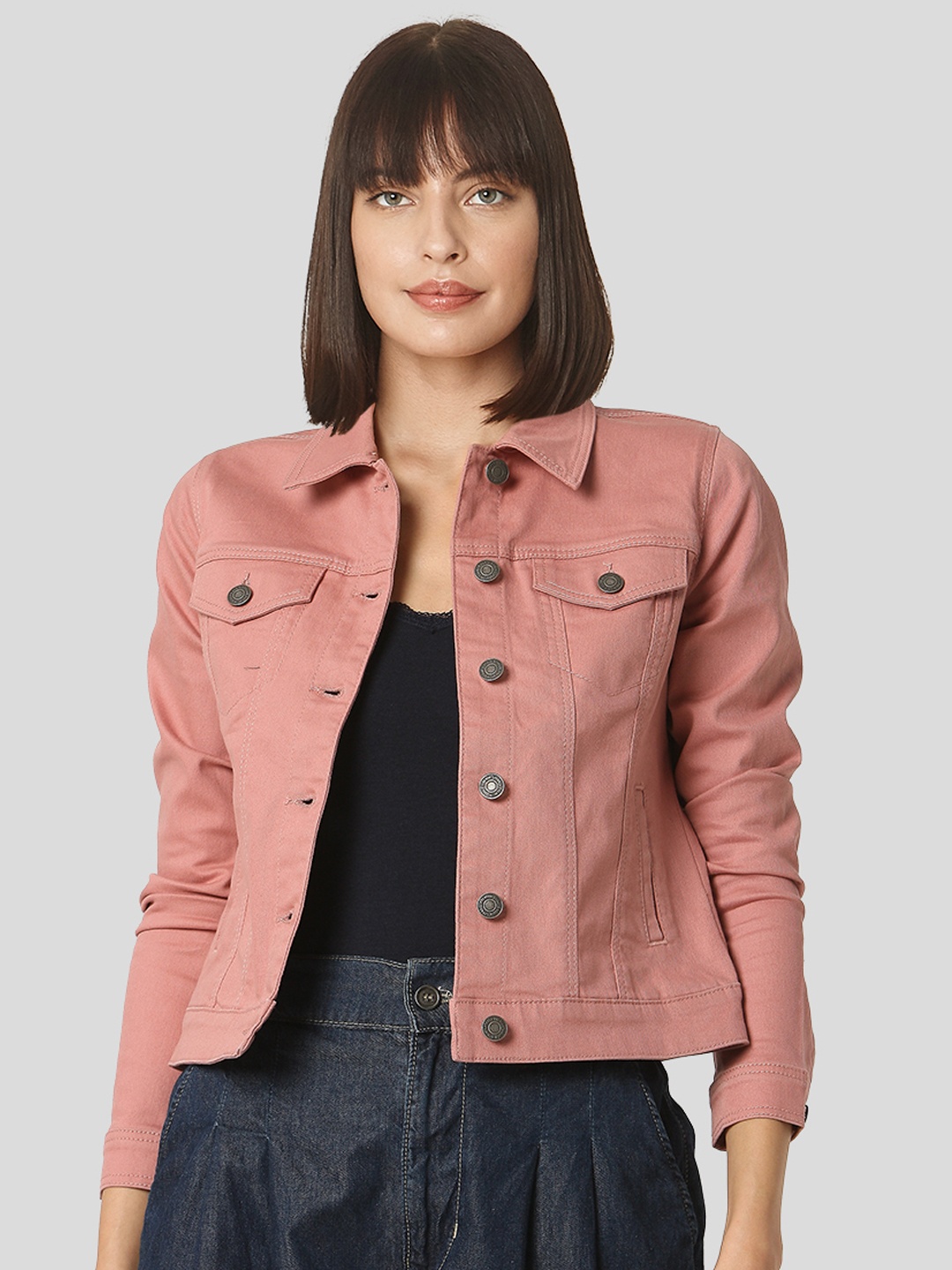 

Vero Moda Women Pink Solid Lightweight Denim Jacket
