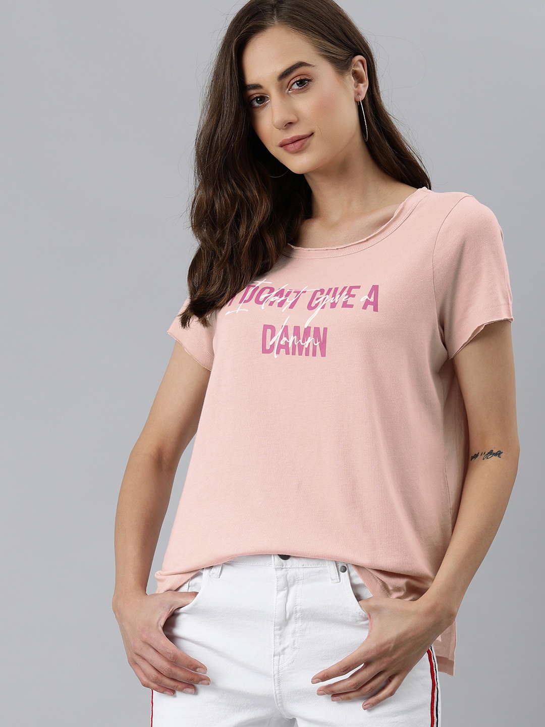 

Vero Moda Women Pink Typography Printed T-shirt