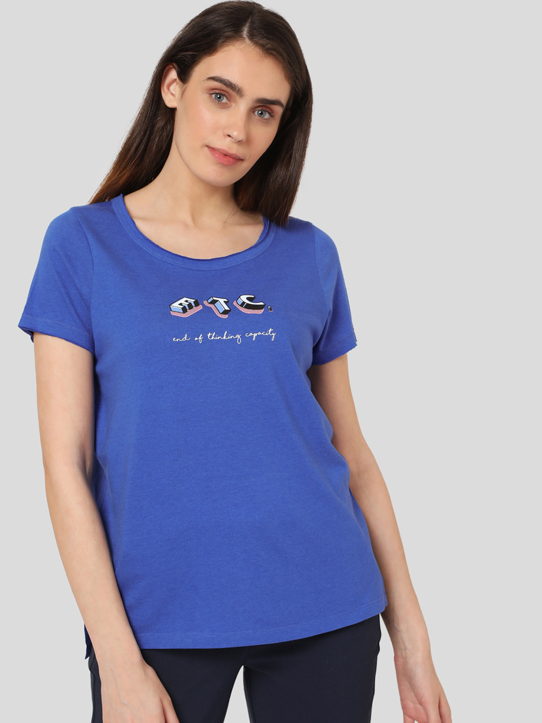 

Vero Moda Women Blue Printed Round Neck T-shirt