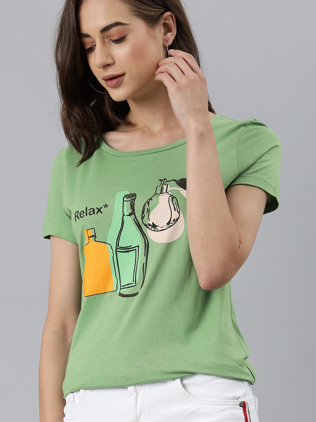 

Vero Moda Women Green Printed T-shirt