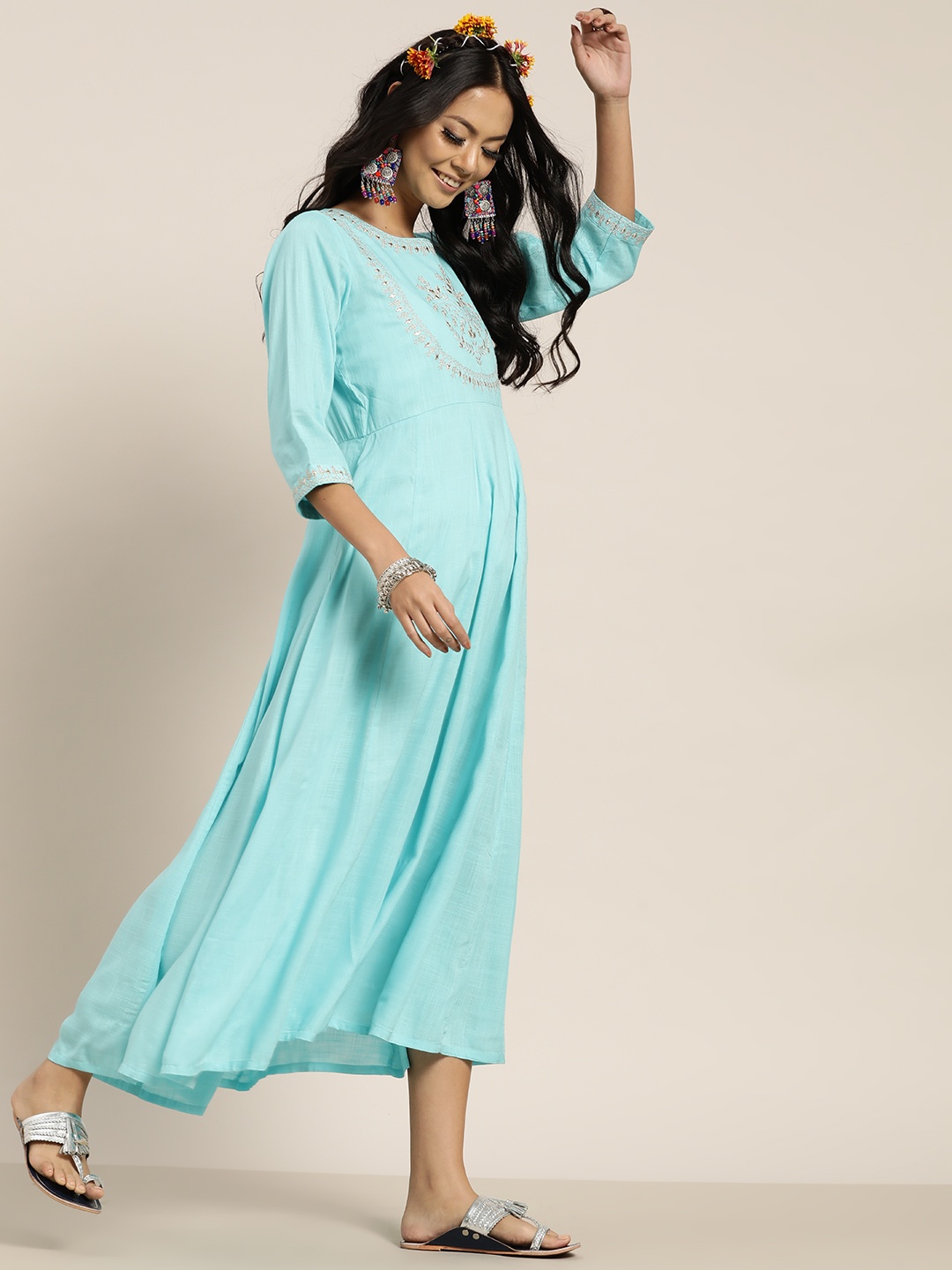 

Shae by SASSAFRAS Women Blue Embroidered A-Line Dress