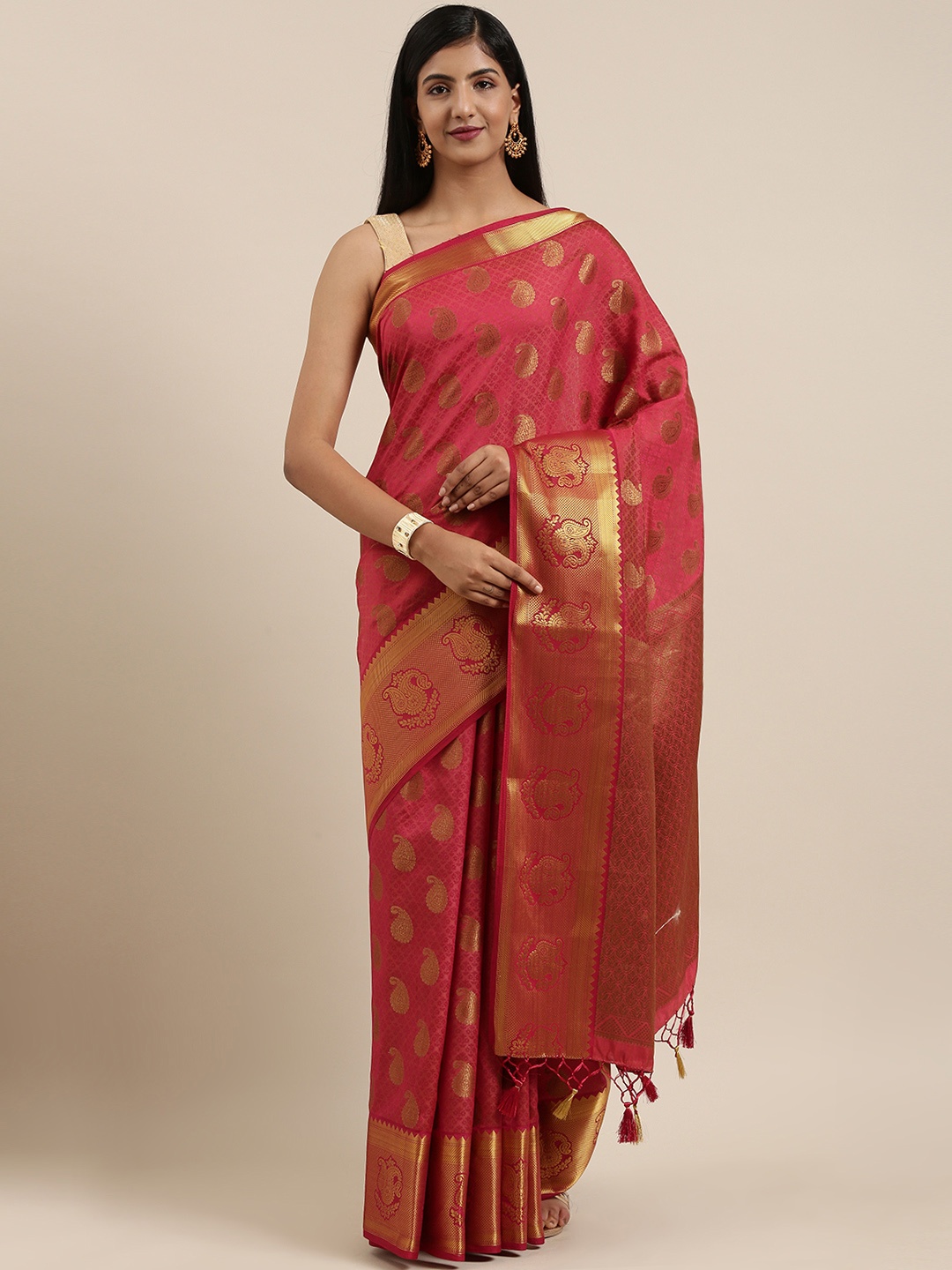 

MIMOSA Maroon Art Silk Woven Design Kanjeevaram Saree