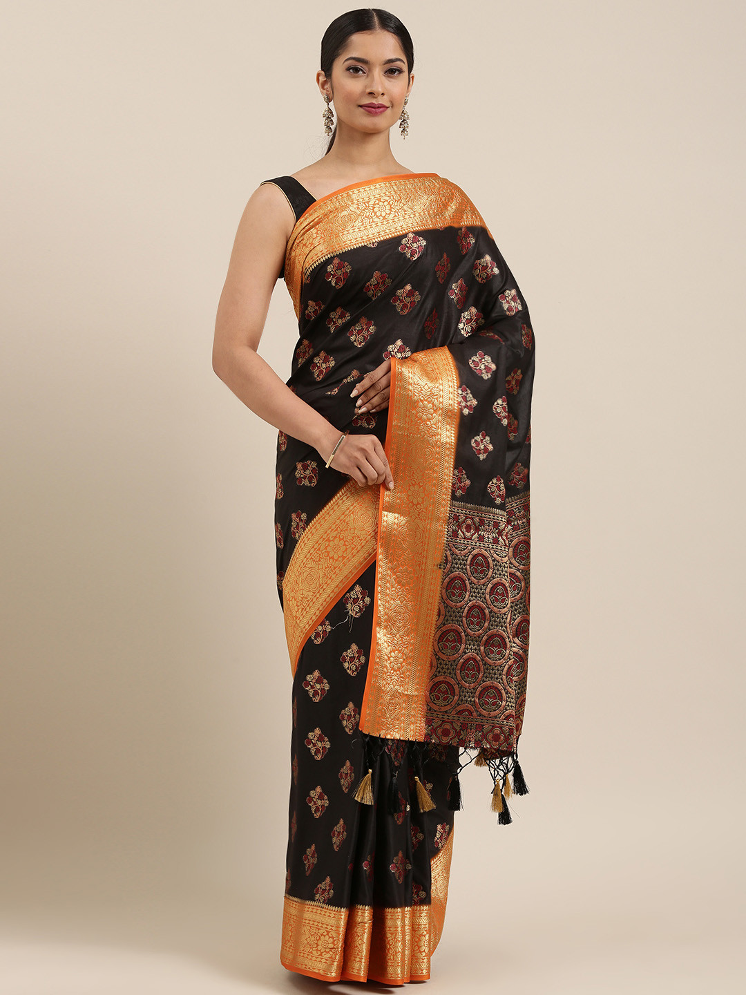 

MIMOSA Black Art Silk Woven Design Kanjeevaram Saree