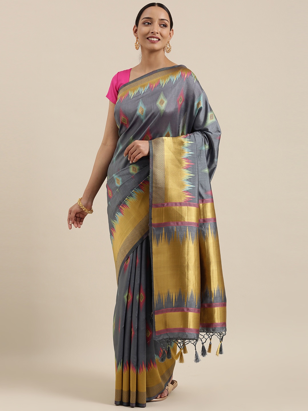 

MIMOSA Grey Art Silk Woven Design Kanjeevaram Saree