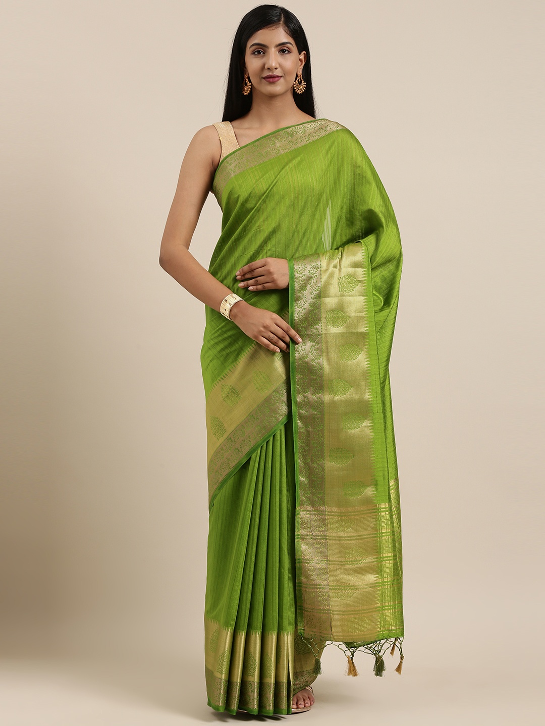 

MIMOSA Green Art Silk Woven Design Kanjeevaram Saree