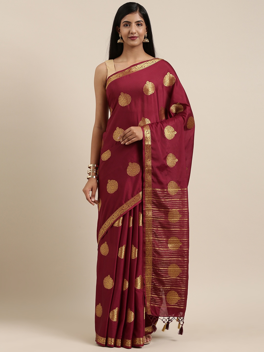 

Mimosa Burgundy Color Mysore Silk Crepe Saree